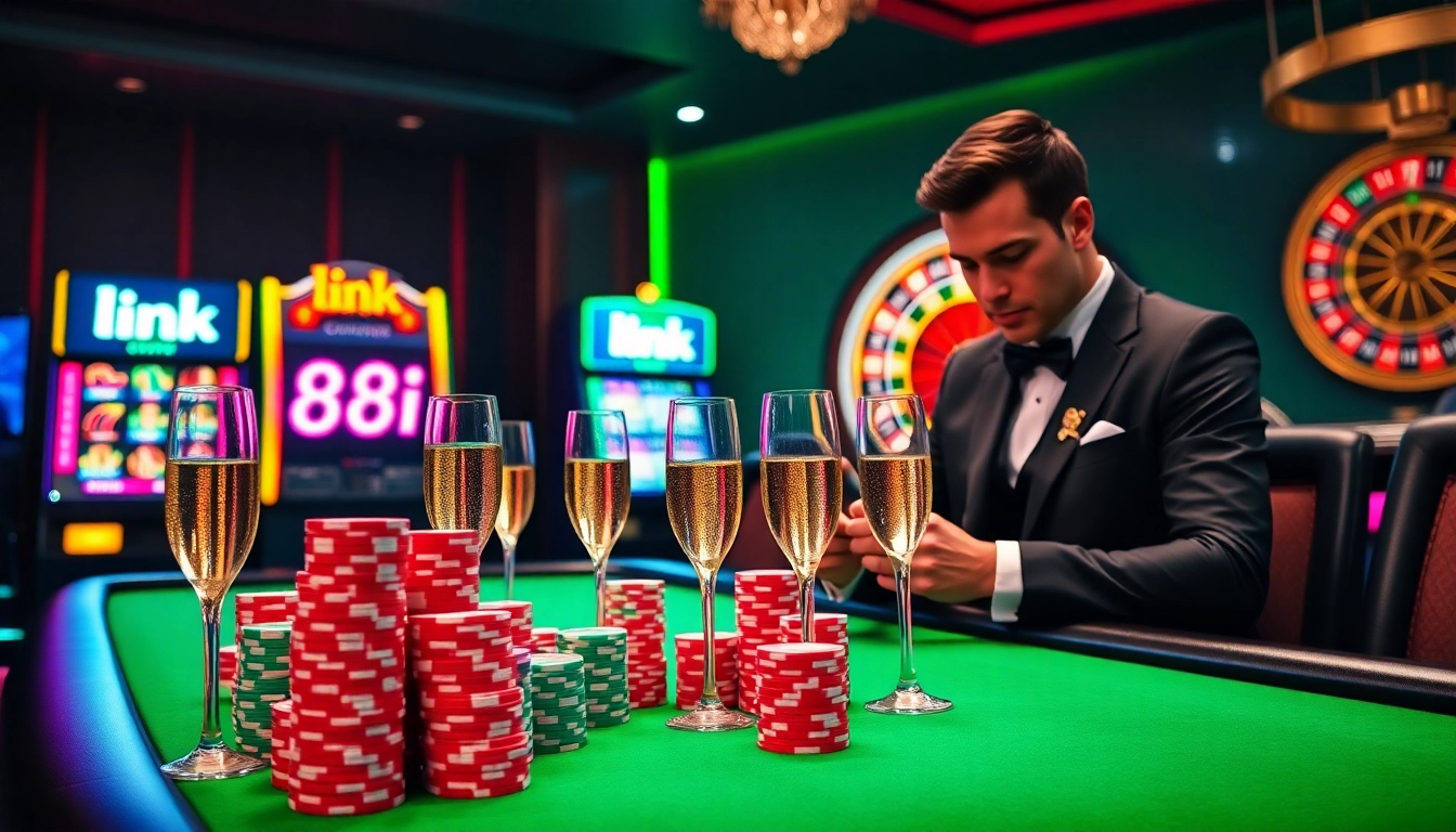 Experience the thrill at link 88i casino tables filled with vibrant chips and roulette wheels.