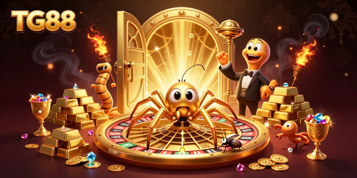 Experience thrilling bets at TG88 with a roulette-shaped web of gold, surrounded by jewels.