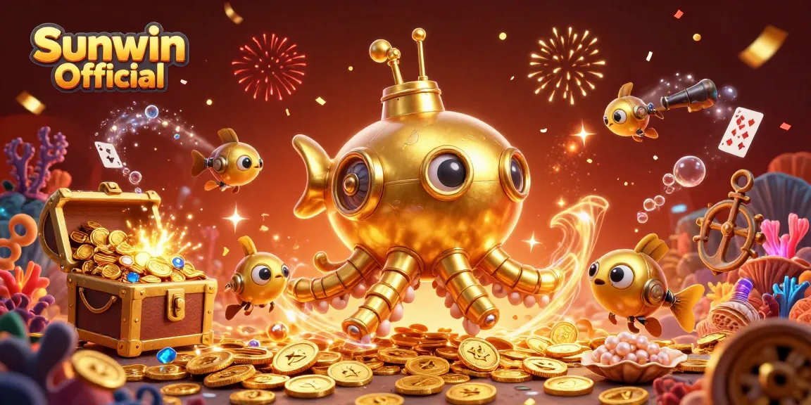 Engage with Sunwin Official's dynamic casino adventure featuring golden kraken, treasure, and vibrant gameplay elements.