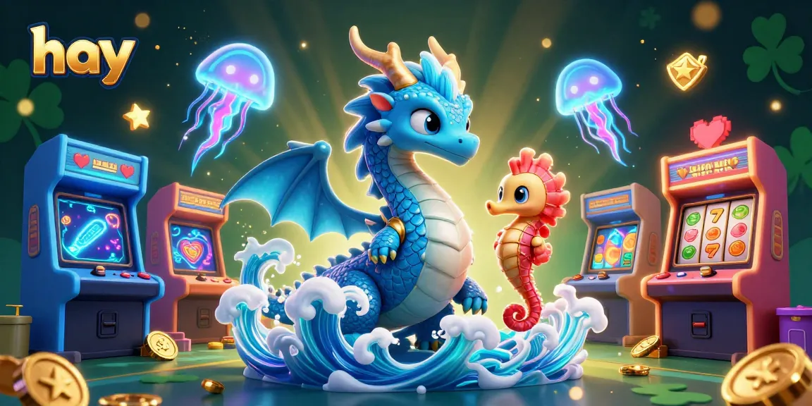 Win big at hay with an engaging 3D casino scene showcasing a dragon, seahorse knight, and slot machine elements.
